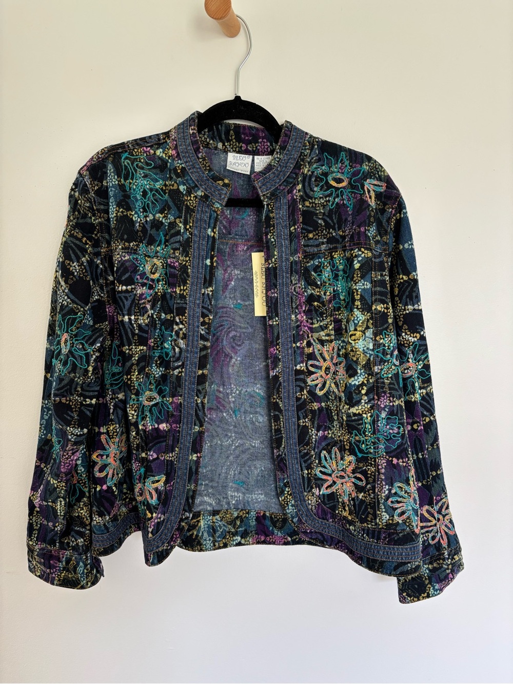 NWT Vintage Bleu Bayou Art to Wear Embroidered Denim Jacket Size Large